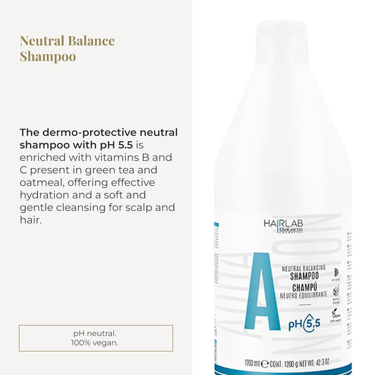 Salerm - Neutral Dermoprotective Shampoo - Hairlab Neutral Balancing - 1200 Ml - Neutral Ph - For All Hair Types - With Vitamins B And C - Hydrates And Cares For The Scalp - Anti-Frizz