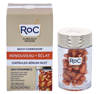 Roc Multi Correxion Revive + Glow 20% Pure Vitamin C Night Serum Capsules For Brightening, Dark Spots, And Texture, 30 Count