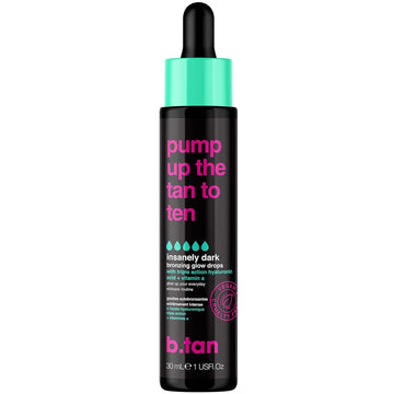 B.Tan Darkest Self Tanning Drops For Face & Body | Pump Up The Tan To Ten - Insanely Dark Gradual Sunless Tanner Bronzing Glow Drops, Vegan, Cruelty Free, 1.0 Fl Oz