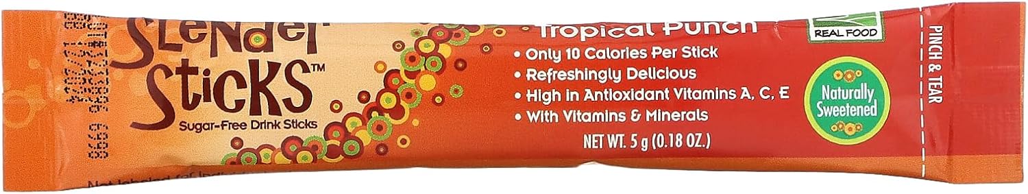 Now Foods, Slender Sticks, Tropical Punch, 15 Calories Per Stick, Refreshingly Delicious, With Antioxidant Vitamins A,C, E, 12/Box