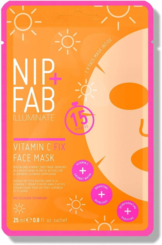 Nip + Fab Vitamin C Fix Sheet Mask for Face with Coconut Water, Citrus Fruit Extract, Hydrating Antioxidant Facial Mask for Skin Brightening and Toning, 24ml : Amazon.co.uk: Beauty