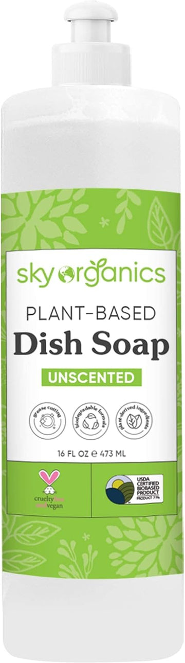 Sky Organics Plant-Based Unscented Dish Soap, USDA Bio-Based, Non-Toxic Biodegradable Formula for Household Cleaning, 16 fl. Oz : Health & Household