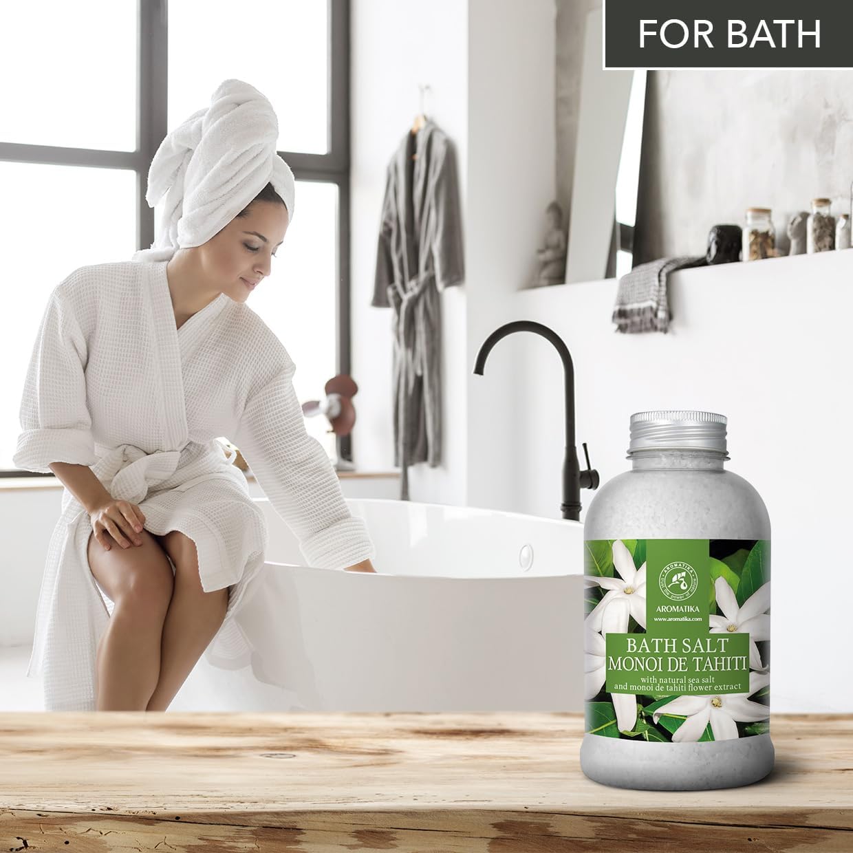 Aromatika Bath Salt Monoi De Tahiti 21.16 Oz (600G) - Coconut And Gardenia Flowers Scent - Relaxing Bath - Good Sleep - Aromatherapy - Sea Salt Bath : Beauty & Personal Care