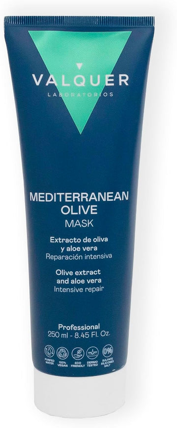 Valquer Mediterranean Olive Intensive Repairing, Moisturizing And Nourishing Hair Mask With Olive Extract, Panthenol And Aloe Vera For Damaged And Dry Hair. Natural Ingredients. 250 Ml