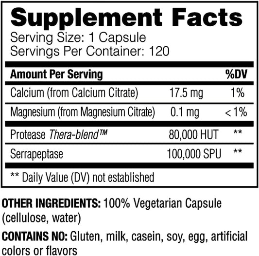 Serrapeptase Pro, 120 Capsules - Serratiopeptidase Supplement for Sinus, Immune & Cardiovascular Support