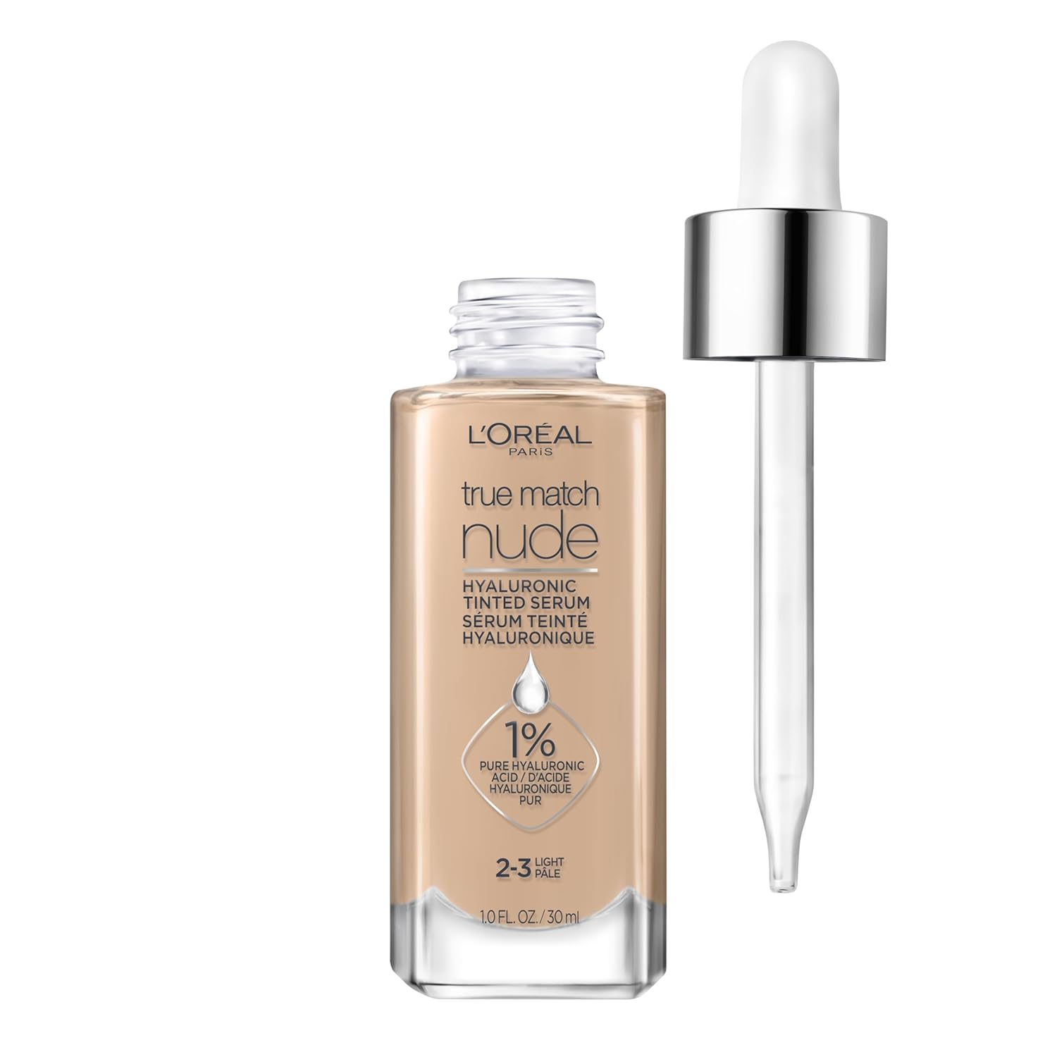 L'Oreal Paris True Match Nude Hyaluronic Tinted Serum Foundation With 1% Hyaluronic Acid, Light 2-3, 1 Fl. Oz