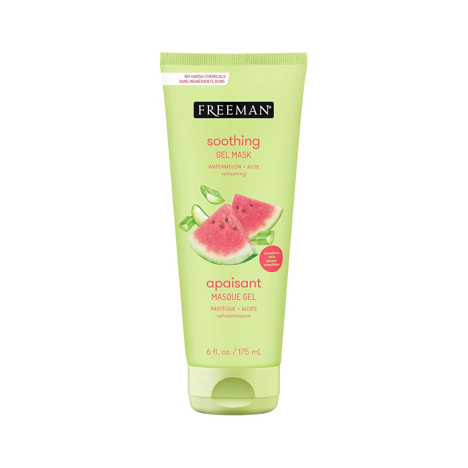 Freeman Soothing Watermelon & Aloe Gel Facial Mask, Hydrates, Nourishes, & Soothes Irritated Skin, Cooling, Calming Gel Face Mask, For Sensitive & Break-Out Prone Skin, 6 Fl.Oz. Tube, 1 Count