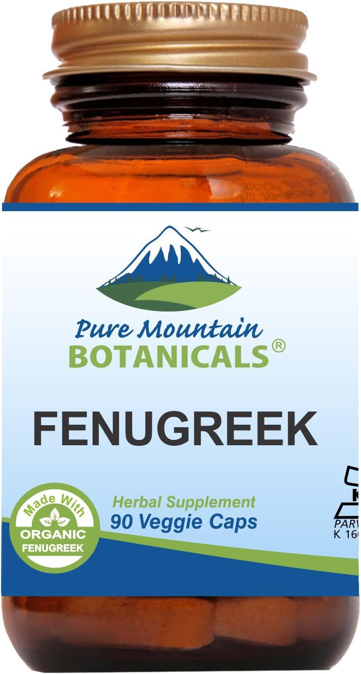 Pure Mountain Botanicals Fenugreek Capsules - Kosher Vegan Caps With 600Mg Organic Fenugreek Seed Supplement