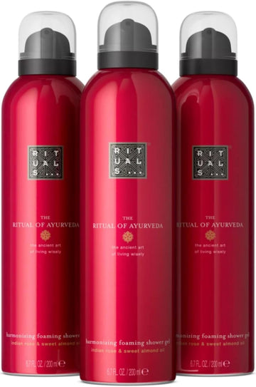 Rituals Shower Foam The Ritual Of Ayurveda Value Pack - Gel With Indian Rose And Almond Oil, Cleansing Foaming Gel, 3 X 200Ml