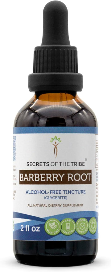 Secrets of the Tribe Barberry Root Alcohol-Free Tincture Extract, Barberry (Berberis Vulgaris) Dried Root Bark (2 fl oz)