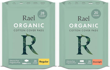 Rael Sanitary Pads For Women Day & Night Bundle - Feminine Care, Unscented, Chlorine Free, Hypoallergenic, Organic Cotton Cover Period Pads With Wings/Regular (28 Count) & Overnight (20 Count)