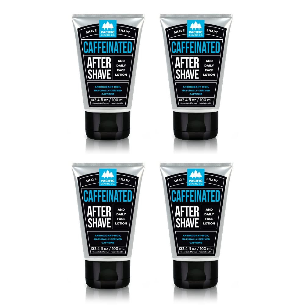 Pacific Shaving Company Caffeinated Aftershave - Helps Reduce Appearance Of Redness, With Safe, Natural, And Plant-Derived Ingredients, Soothes Skin, Paraben-Free, Made In Usa, 3.4 Oz (4-Pack)