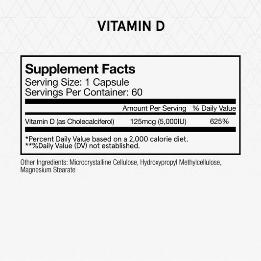 Momentous Vitamin D3 Supplement - 5000 Iu Capsules For Foundational Health Support - Nsf Certified, Gluten Free, 60 Servings