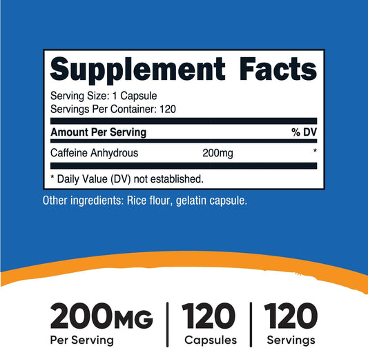 Nutricost Caffeine Pills 200Mg, 120 Capsules - Gluten Free, Non-Gmo