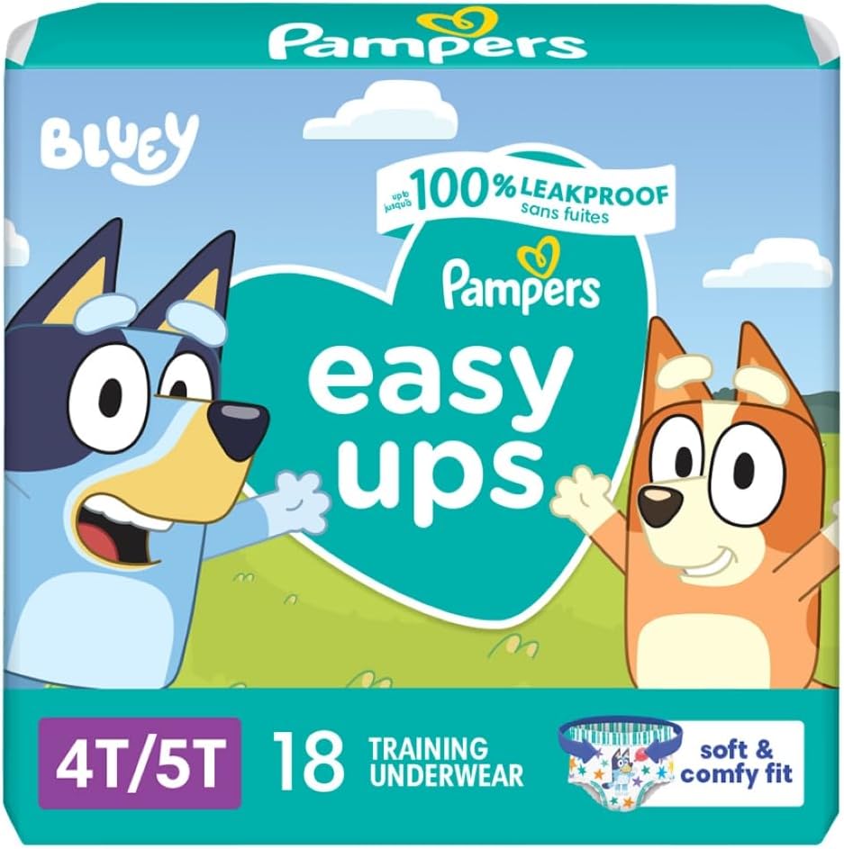 Pampers Easy Ups Boys & Girls Bluey Potty Training Pants - Size 4T-5T, 18 Count, Training Underwear (Packaging May Vary)