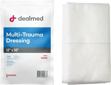 Dealmed 12" X 30" Multi-Trauma Dressing – Sterile Emergency Oversized Pad, Superior Absorbency, Protection And Padding, Wound Care Product For First Aid Kit (Pack Of 1)