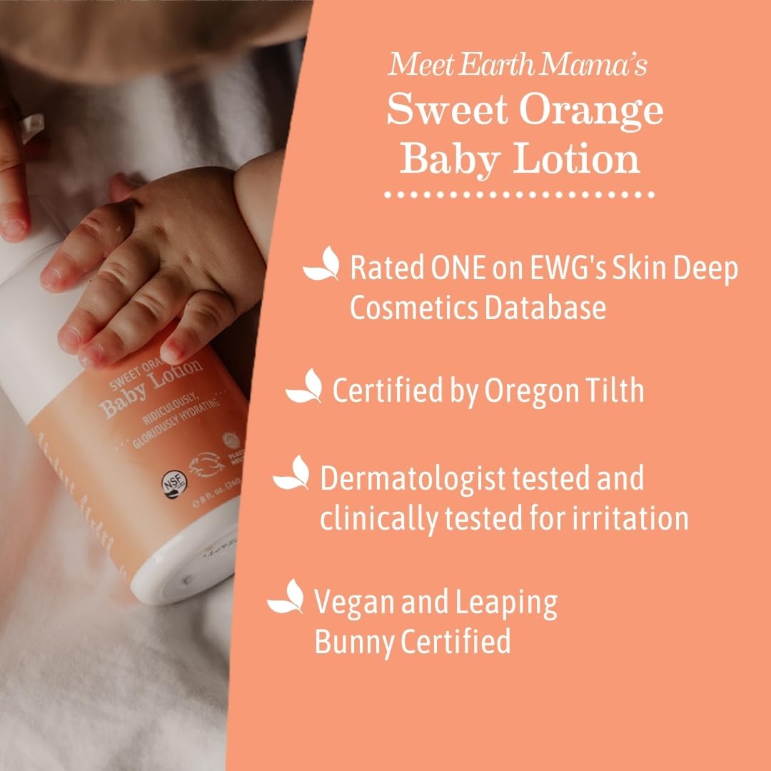 Earth Mama Sweet Orange Baby Lotion | Moisturizing Body Lotion for Dry Skin, Newborn Baby Lotion Sensitive Skin Care, Face Lotion for Babies & Kids with Shea Butter, Calendula & Aloe, 8 Fl Oz : Baby