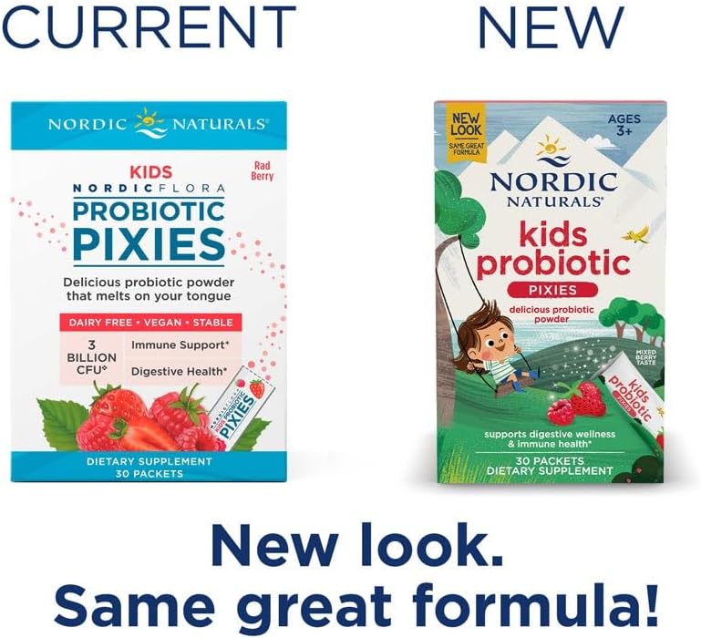 Nordic Naturals Kids Probiotic Pixies, Mixed Berry - 30 Packets - 3 Billion CFU - Digestive Wellness, Immune Support - Non-GMO, Vegan - 30 Servings : Health & Household