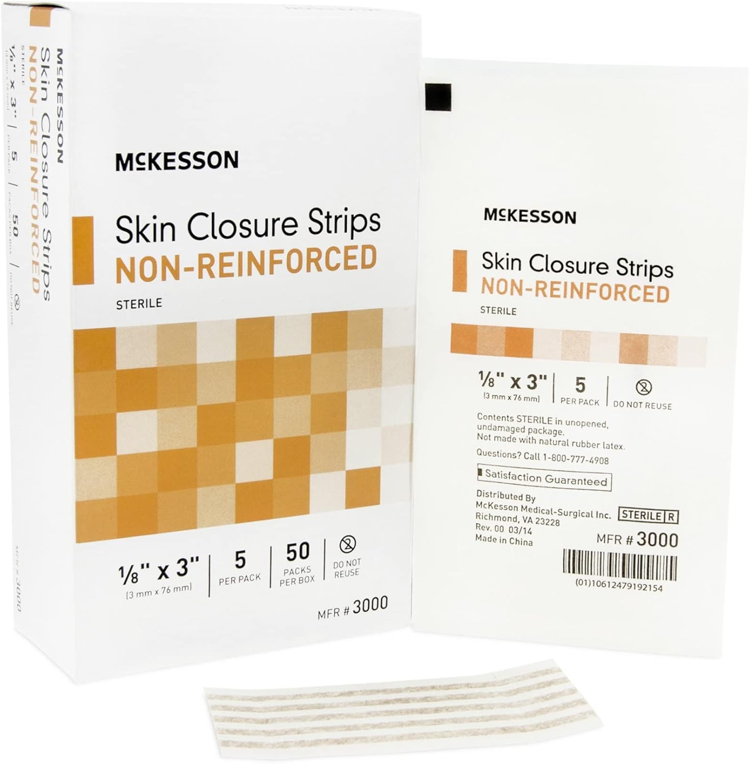 Mckesson Skin Closure Adhesive Strips, Flexible Steri Strip For Wound Care, 1/8 In X 3 In, 250 Count