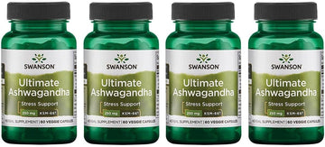 Swanson Ultimate Ashwagandha Ksm-66 - Herbal Supplement Supporting Healthy Stress Levels & Relaxation - Natural Formula To Promote A Calm & Relaxed Mindset - (60 Veggie Capsules, 250Mg Each) 4 Pack