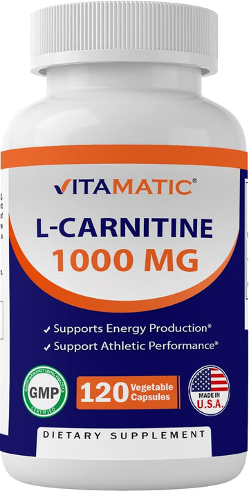 Vitamatic L-Carnitine Fumarate 1000 mg - 120 Vegetable Capsules (1 Bottle)