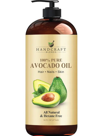 Handcraft Blends Avocado Oil - 16 Fl Oz - 100% Pure And Natural - Premium Grade Oil For Skin And Hair - Carrier Oil - Hair And Body Oil - Massage Oil - Cold-Pressed And Hexane-Free