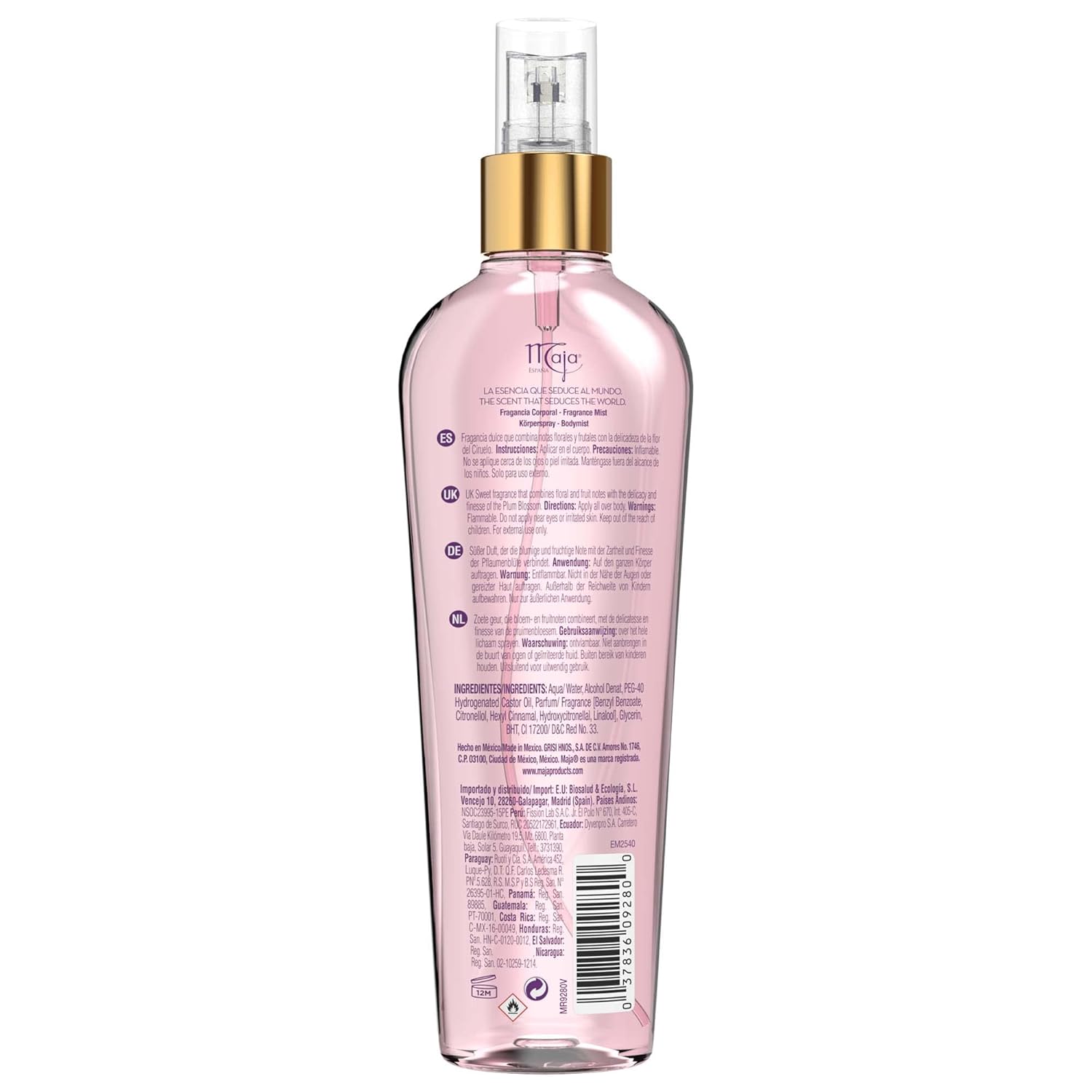 Maja Classic Perfumed Body Mist, Delicately Scented To Refresh Your Body With Flowers Essential Oils, Transparent, 8.1 Fl Oz, Spray Bottle