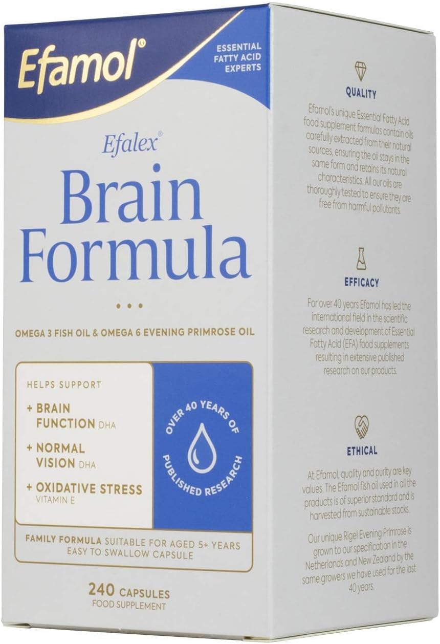 Efamol Efalex Brain Formula | 60 Omega 3 Fish Oil Capsules With Evening Primrose Oil | Fish Oil Omega 3 Brain Supplement | Help Support Brain Function, Normal Vision & Heart Health | 30 Day Supply