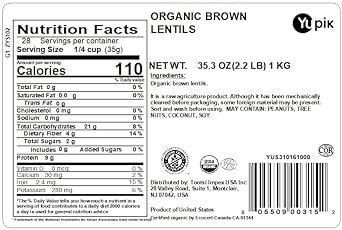 Yupik Organic Lentils, Brown, 2.2 Lb, Non-Gmo, Vegan, Gluten-Free, Pack Of 1