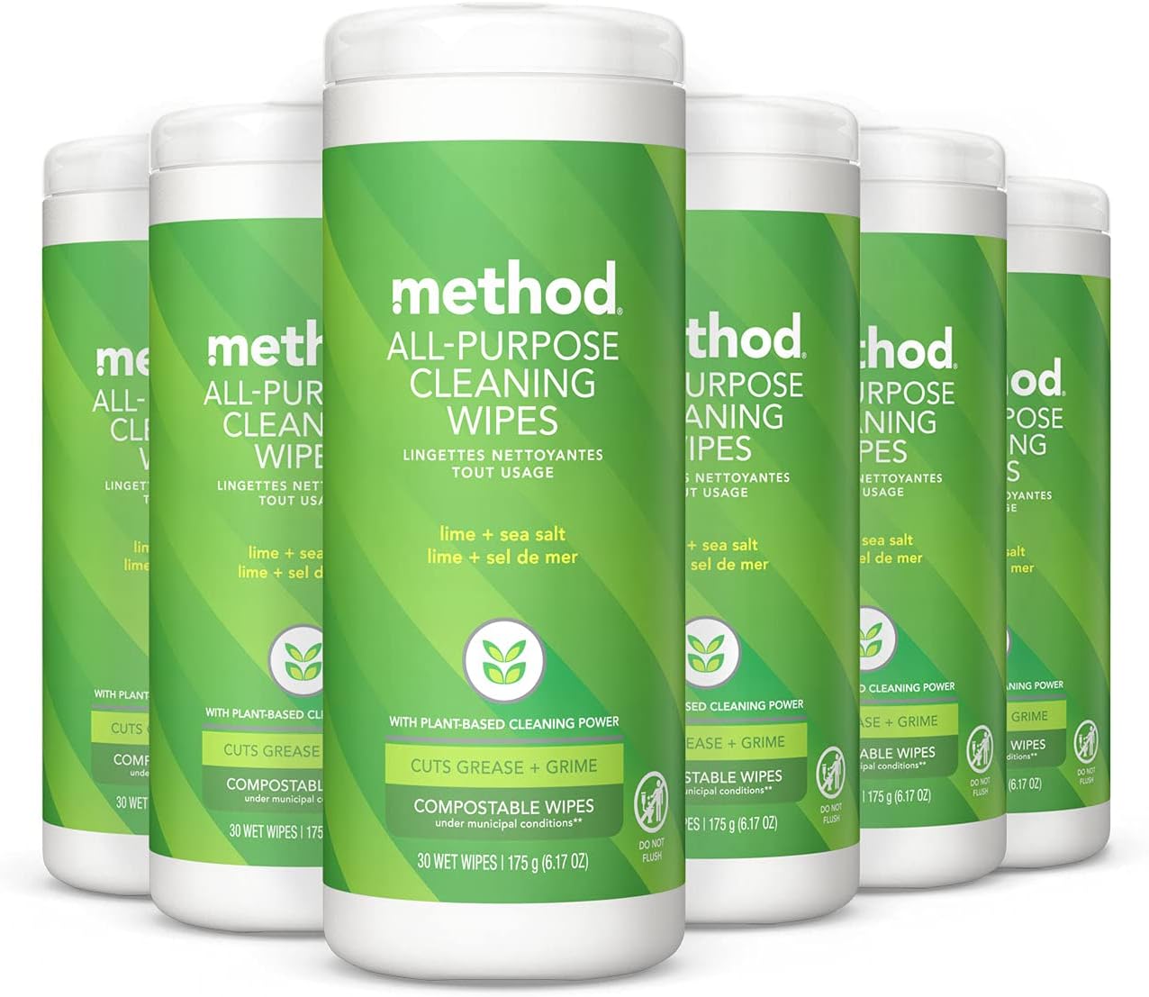 Method All-Purpose Cleaning Wipes, Lime+ Sea Salt, Multi-Surface, Compostable, 30 Count (Pack Of 6)