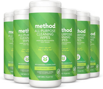 Method All-Purpose Cleaning Wipes, Lime+ Sea Salt, Multi-Surface, Compostable, 30 Count (Pack of 6)