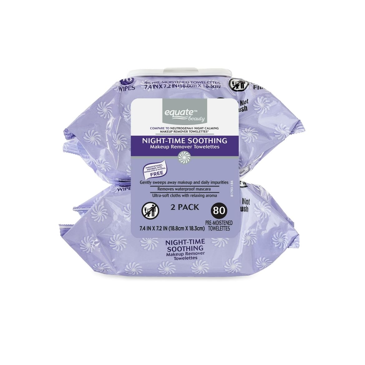 Equate Pre-Moistened Night-Time Soothing Makeup Remover Towelettes, 80 Ct, 2 Pk
