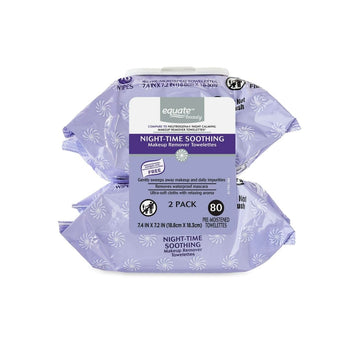 Equate Pre-Moistened Night-Time Soothing Makeup Remover Towelettes, 80 Ct, 2 Pk