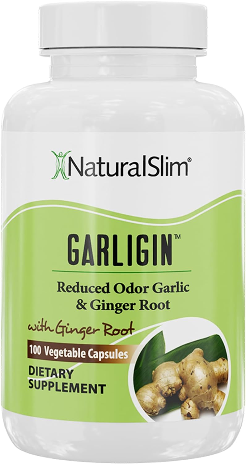 NaturalSlim Garligin Odorless Garlic Supplements with Ginger Extract - Cardiovascular, Blood Health, Immune Support, Inflammation & Cleansing Aid Formula - Pure Ginger & Garlic Extract - 100 Capsules
