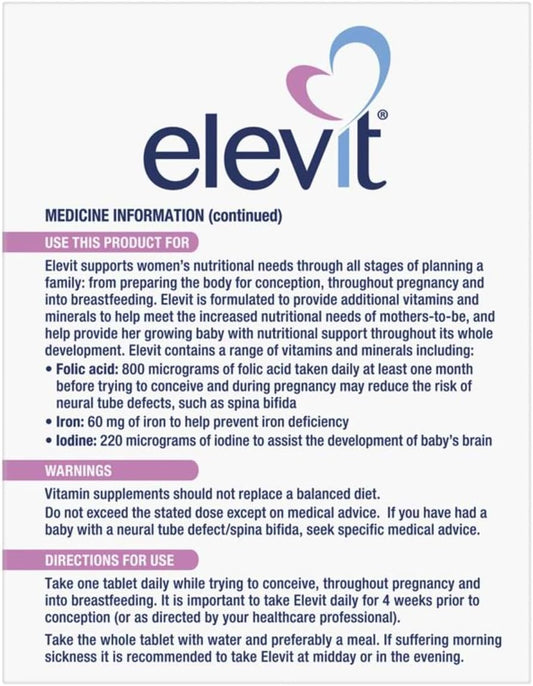 Elevit Pregnancy Multivitamin with Iodine 100 Tablets (100 Days)-Made