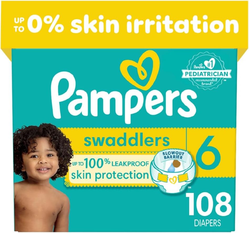 Pampers Swaddlers Diapers - Size 6, One Month Supply (108 Count), Ultra Soft Disposable Baby Diapers