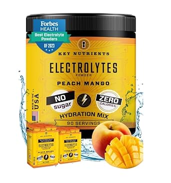 Key Nutrients Multivitamin Electrolytes Powder No Sugar - Tropical Peach Mango Electrolyte Powder - Endurance & Energy Supplement - Hydration Powder - No Calories - 90 Servings - Made In Usa