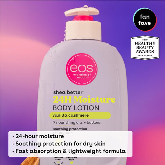 Bundle Of Eos Shea Better Body Lotion- Vanilla Cashmere + Fragrance Free, 24-Hour Hydration Skin Care, 16 Fl Oz