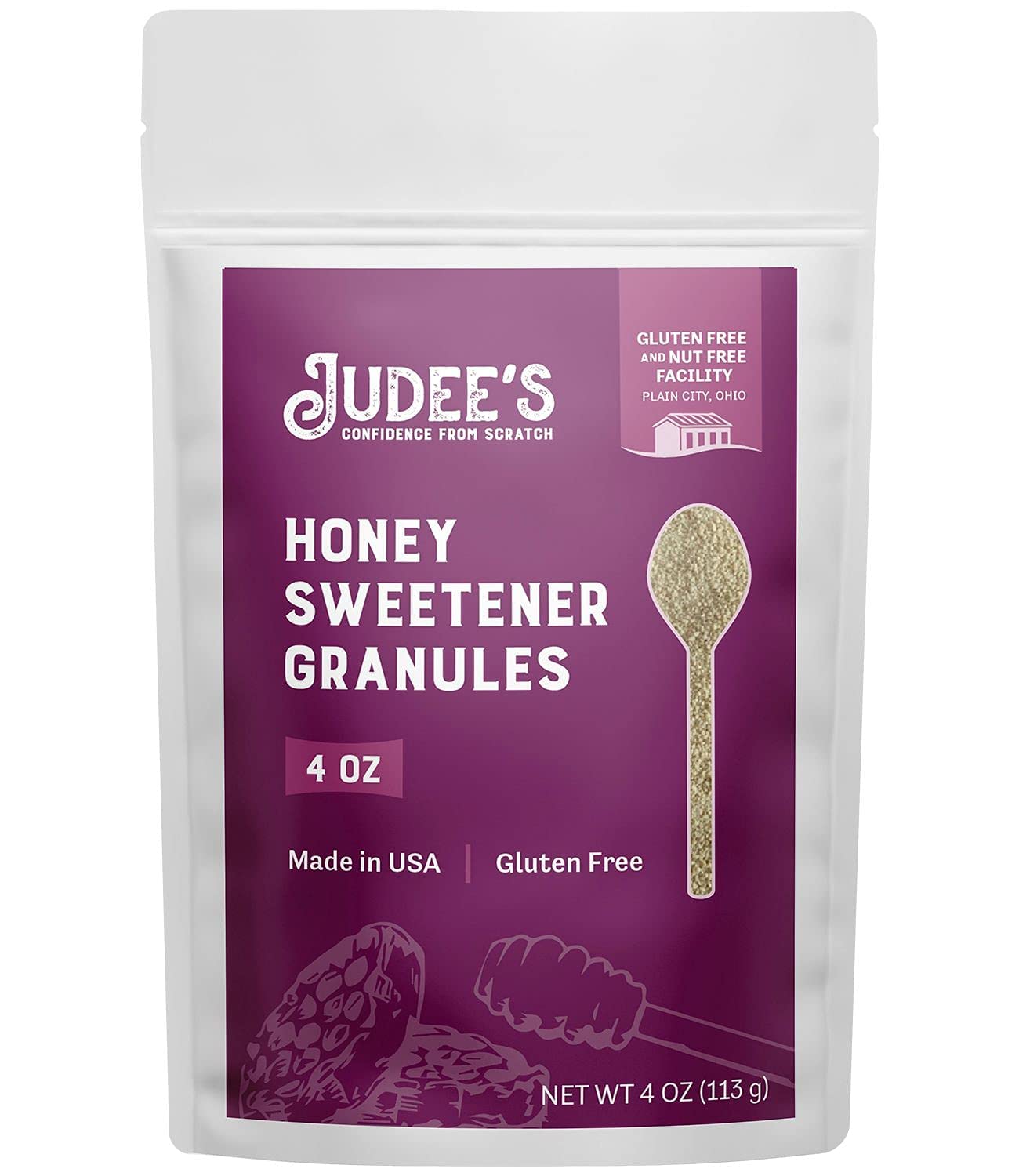 Judee's Honey Sweetener Granules - 4 oz - Delicious and 100% Gluten-Free - Great for Baked Goods, Tea, Coffee, and Yogurt - Topping and Sweetener