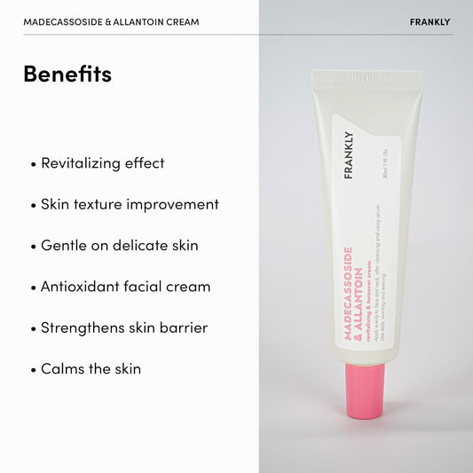 Frankly Madecassoside & Allantoin Cream - Moisturizing, Antioxidant, Cell Turnover | Evens Skin Texture & Tone, Anti-Aging | Allantoin, Ubiquinone, 1.01 Fl.Oz