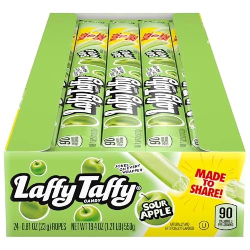 Laffy Taffy Rope Candy, Sour Apple Flavor, 0.81 Ounce Ropes (Pack Of 24)