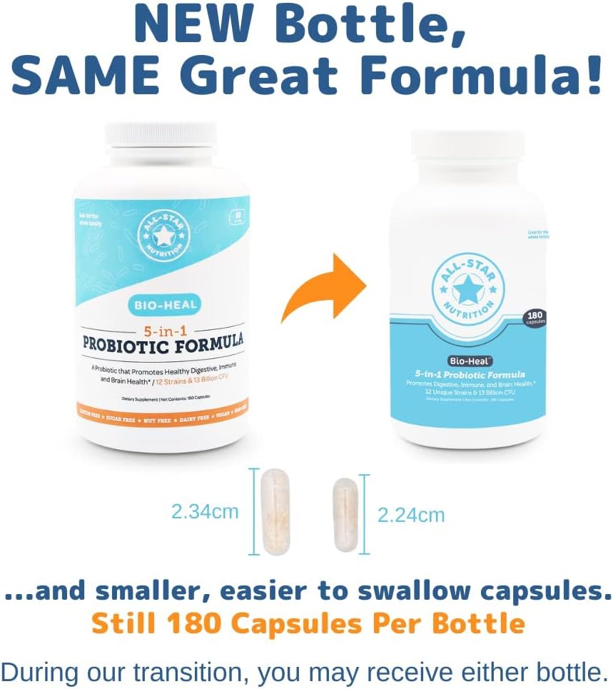 5-In-1 Bio-Heal® Probiotic Capsules For Kids, Men & Women - Best Supplement For Brain Function, Gut Health & Constipation - Shelf Stable & Fortified With Vitamins, Minerals & Prebiotics : Health & Household