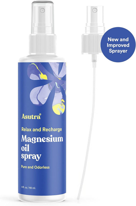 Asutra Magnesium Oil Spray, 4 Fl Oz - Topical Magnesium, Rapid Absorption, Pure, Odorless And Non-Greasy, Magnesium Derived From Zechstein Seabed