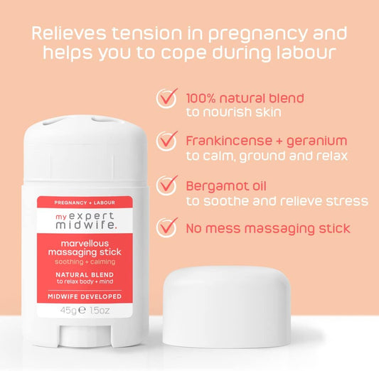 My Expert Midwife Marvellous Massaging Balm for Pregnancy & Labour - Natural Ingredients, Blended with Premium Essential Oils, No Mess, Nourishing Balm for Self-Massage, Soothe Aches, Pains & Tension