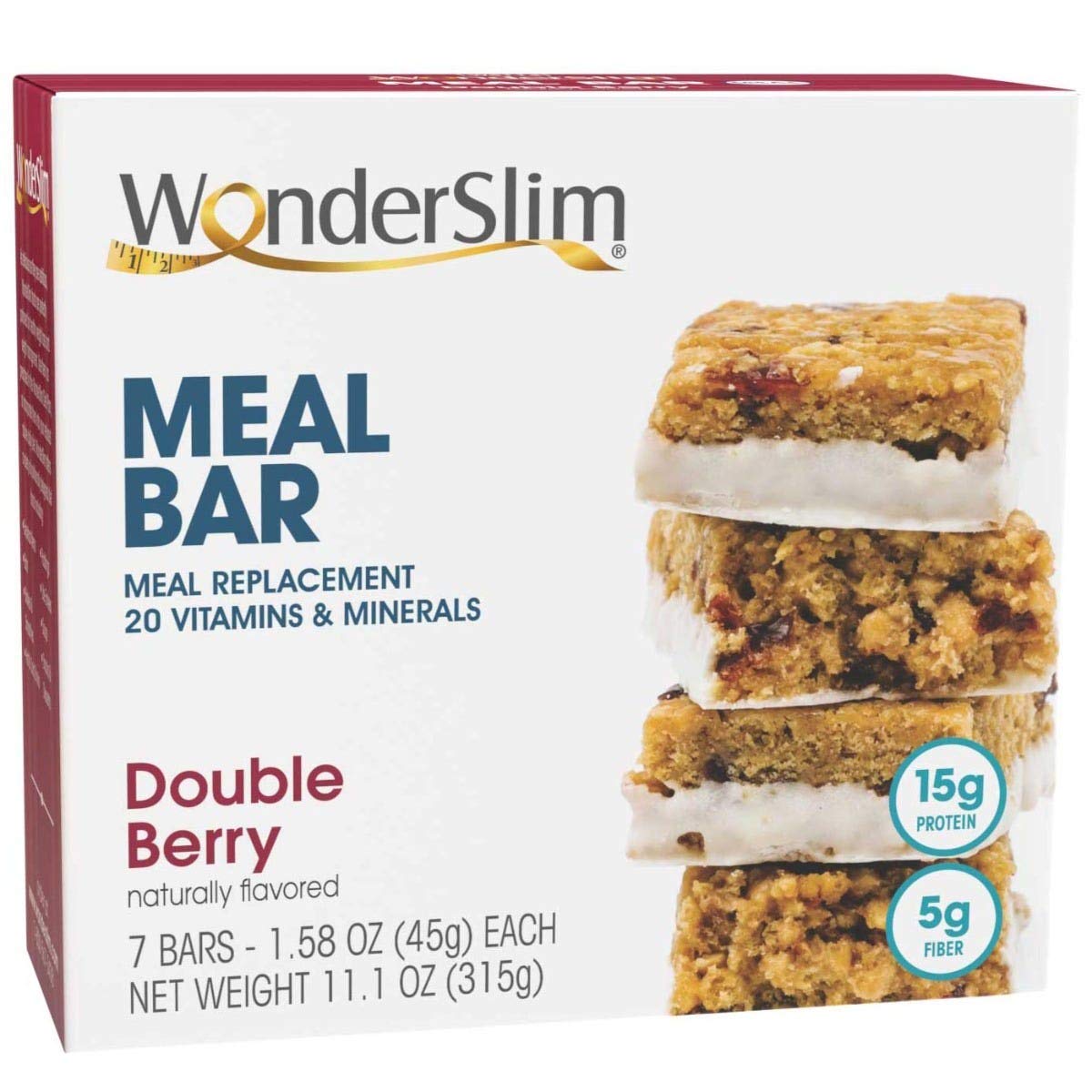 WonderSlim Meal Replacement Bar, Double Berry, 15g Protein, 20 Vitamins & Minerals, Gluten Free (7ct)