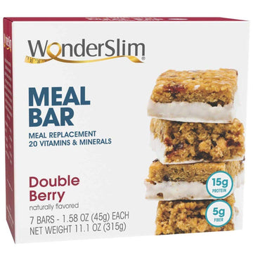 Wonderslim Meal Replacement Bar, Double Berry, 15G Protein, 20 Vitamins & Minerals, Gluten Free (7Ct)