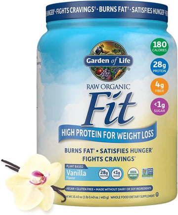 Garden Of Life Raw Organic Fit Vegan Protein Powder Vanilla, 28G Plant Based Protein For Weight Loss, Pea Protein, Fiber, Probiotics, Dairy Free Nutritional Shake For Women And Men, 10 Servings