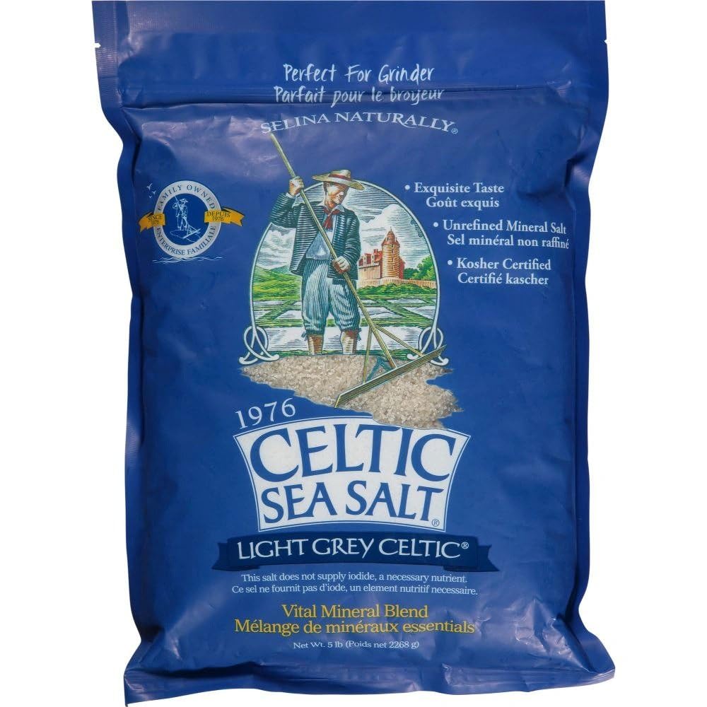 Light Grey Celtic Sea Salt 5 Pound Resealable Bag – Additive-Free, Delicious Sea Salt, Perfect For Cooking, Baking And More - Gluten-Free, Non-Gmo Verified, Kosher And Paleo-Friendly