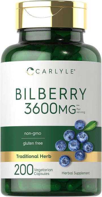 Carlyle Bilberry Extract Capsules | 3600mg | 200 Count | Vegetarian, Non-GMO, Gluten Free Fruit Supplement