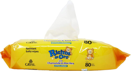 Ricitos De Oro Baby Wipes, Chamomile And Aloe Vera Refillable Baby Wipes, Moisturize And Clean Baby, Lightly Scented, Hypoallergenic, Alcohol-Fee, 6-Pack Of 80 Wipes Each One (480 Wipes)